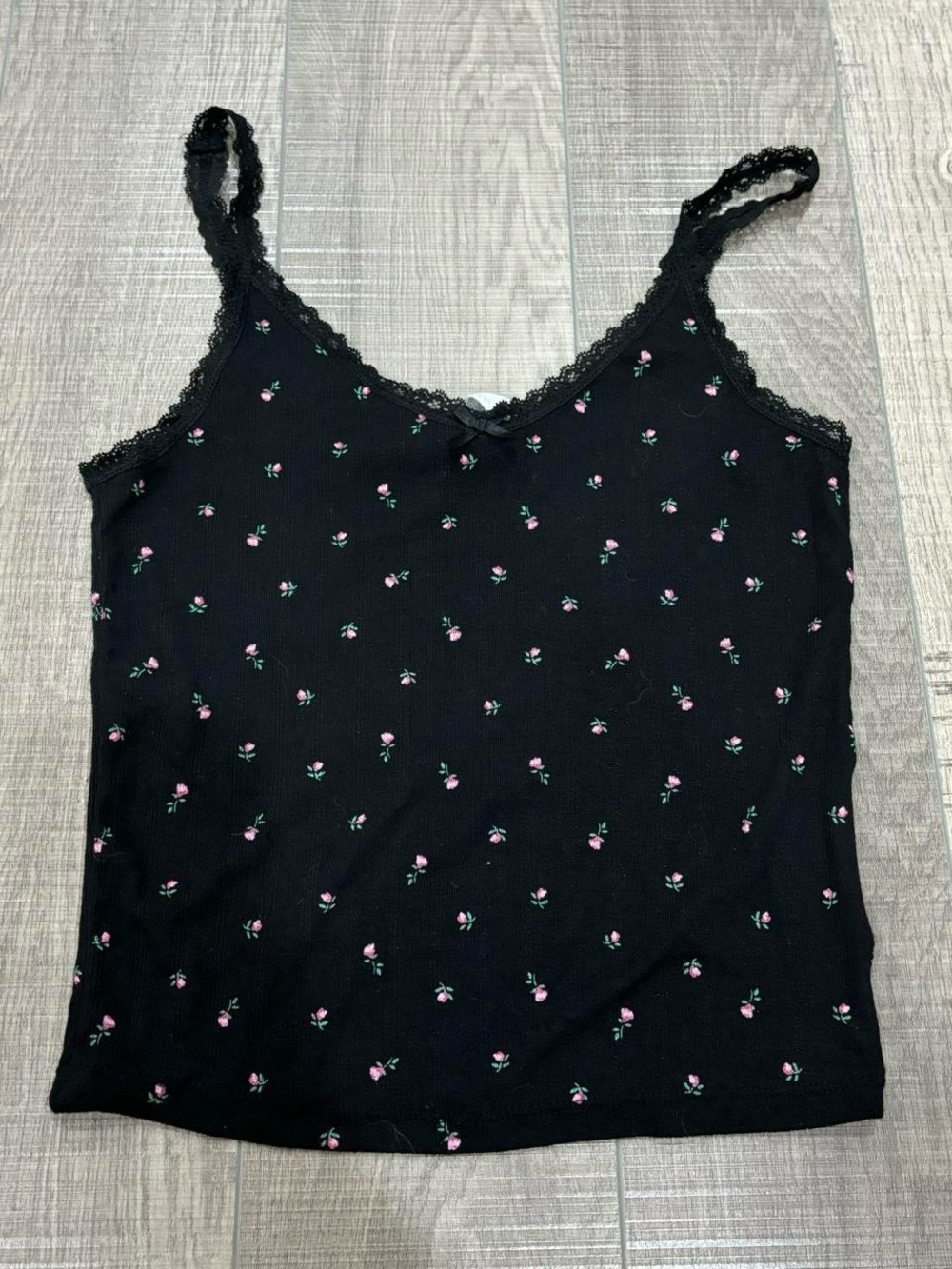 H&M Black Floral Lace-Trim Camisole